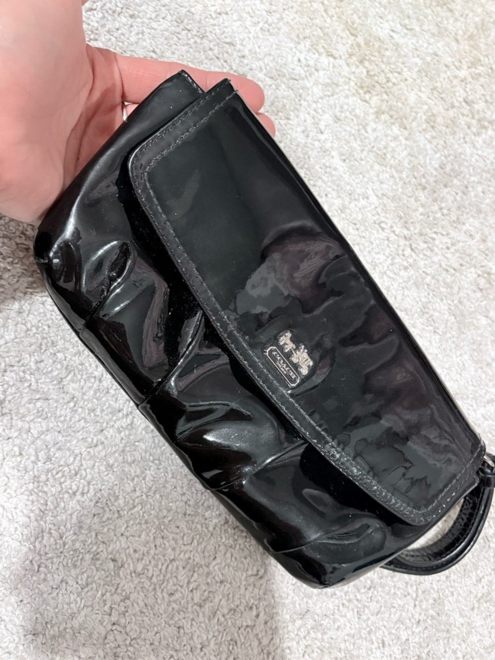 Coach Black Patent Leather Wristlet with Flap